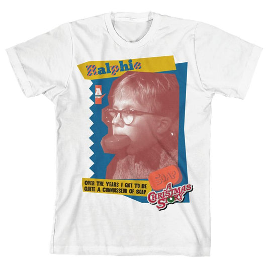A Christmas Story Ralphie Biting Soap Poster Art Crew Neck Short Sleeve Boy's White T-shirt