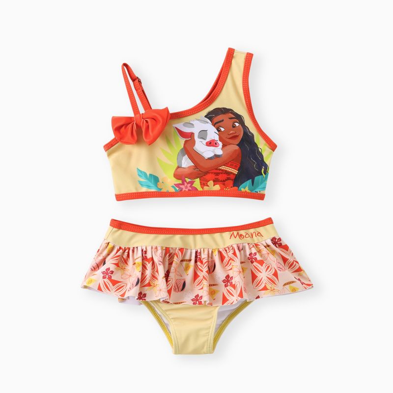 Disney Princess Moana Girls Tankini Swimsuit Set One Shoulder Bow Top and Tropical Skirted Bottom Two-Piece Swimwear Set