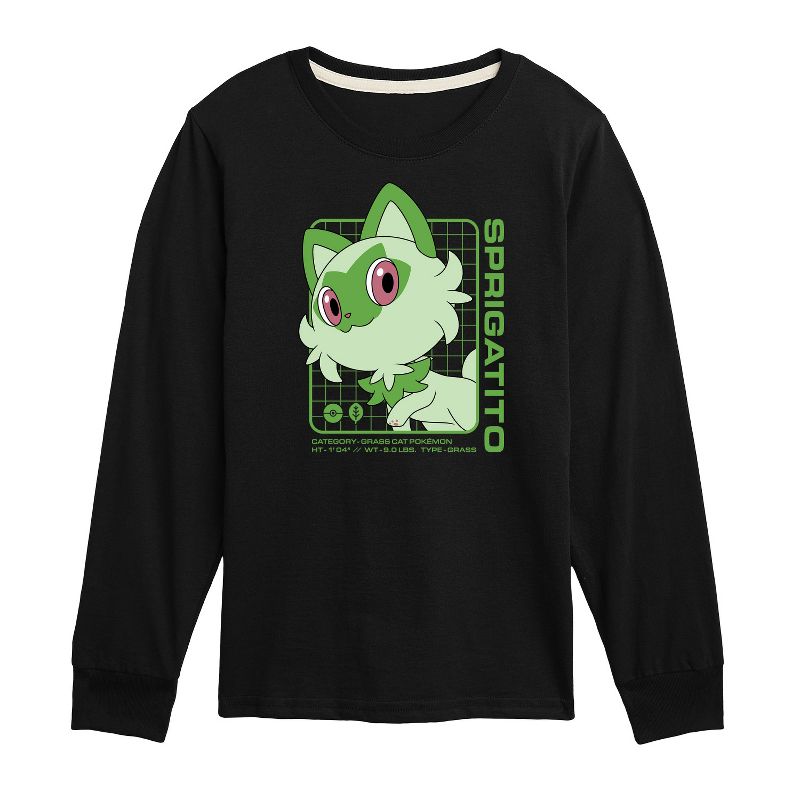 تي شيرت جرافيكي بأكمام طويلة من Sprigatito Stats للأولاد - بوكيمون