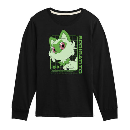 تي شيرت جرافيكي بأكمام طويلة من Sprigatito Stats للأولاد - بوكيمون