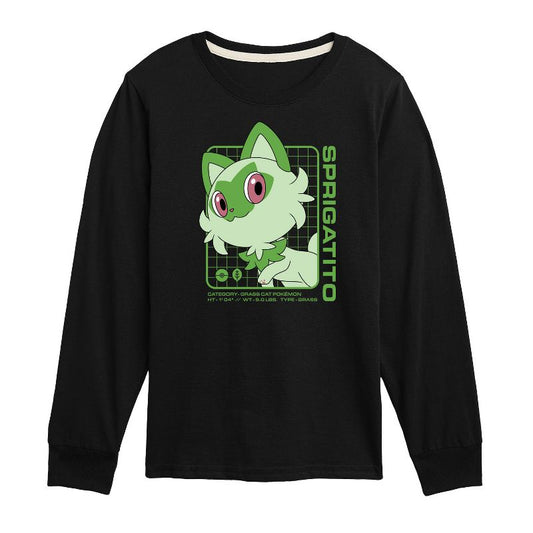 تي شيرت جرافيكي بأكمام طويلة من Sprigatito Stats للأولاد - بوكيمون