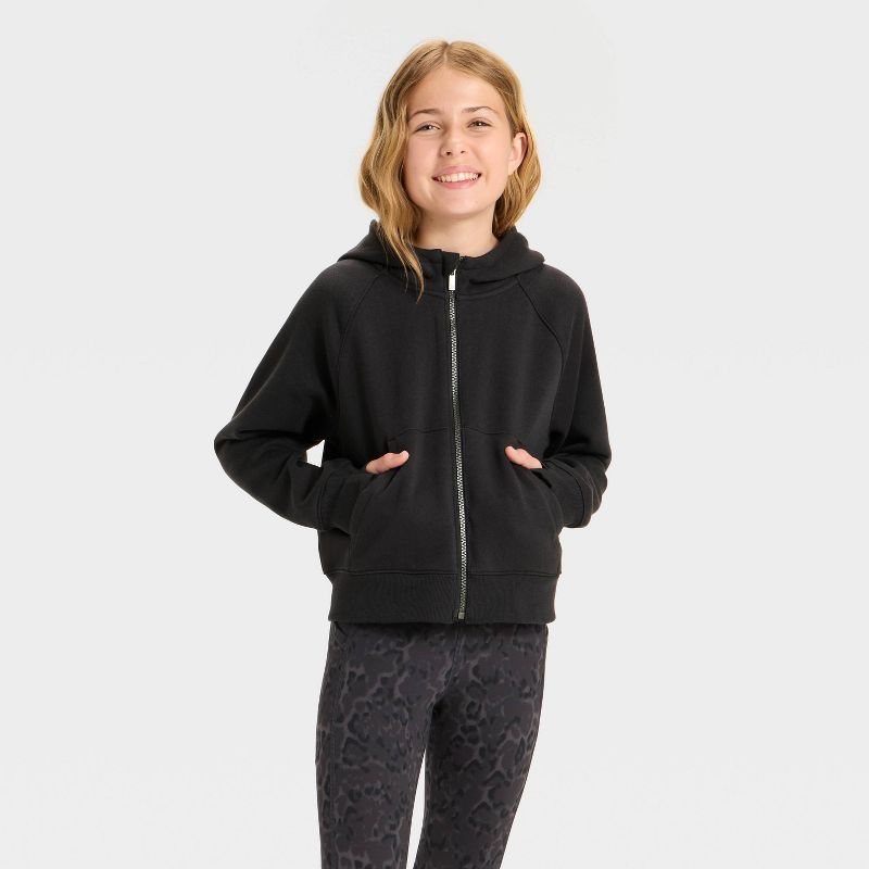 Girls' Active Comfort Full-Zip Hooded Sweatshirt - All In Motion™