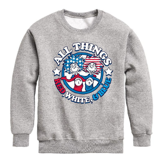Boys' - Dr. Seuss - All Things Red, White and Blue Graphic Long Sleeve Fleece Sweatshirt