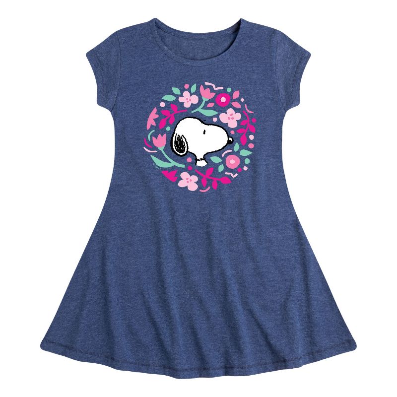 فستان سنوبي فالنتاين بنقشة زهور دائرية وقصّة وأكمام قصيرة للبنات - بينتس