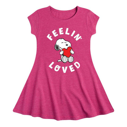 Girls' - Peanuts - Feelin Loved Fit & Flair Cap Sleeve Dress
