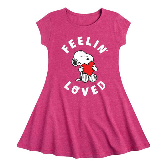 Girls' - Peanuts - Feelin Loved Fit & Flair Cap Sleeve Dress