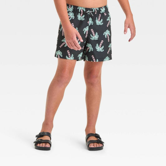Boys' Palm Tree Printed Swim Shorts - art class™ Black