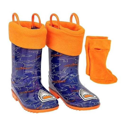 Addie & Tate Boys and Girls Rain Boots with Sock, Kids Rubber Boots- Size 8T- 12 Years (Shark)