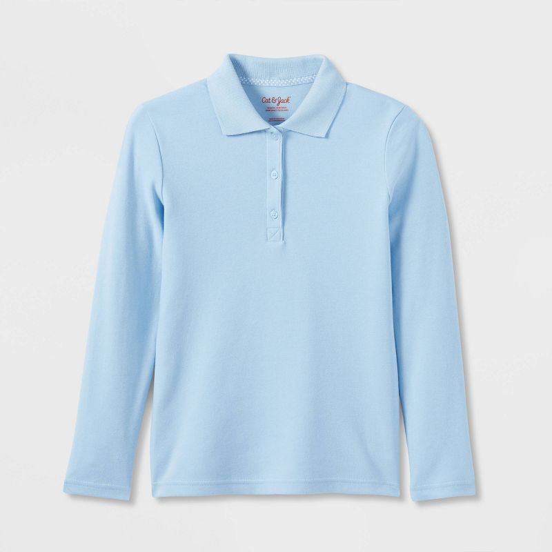 Girls' Long Sleeve Interlock Uniform Polo Shirt - Cat & Jack™