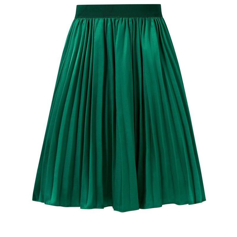 Girls Pleated Elastic High Waist A-Line Swing Maxi Long Metallic Shiny Shimmer Skirt