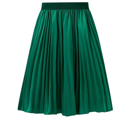Girls Pleated Elastic High Waist A-Line Swing Maxi Long Metallic Shiny Shimmer Skirt
