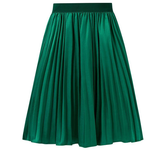Girls Pleated Elastic High Waist A-Line Swing Maxi Long Metallic Shiny Shimmer Skirt
