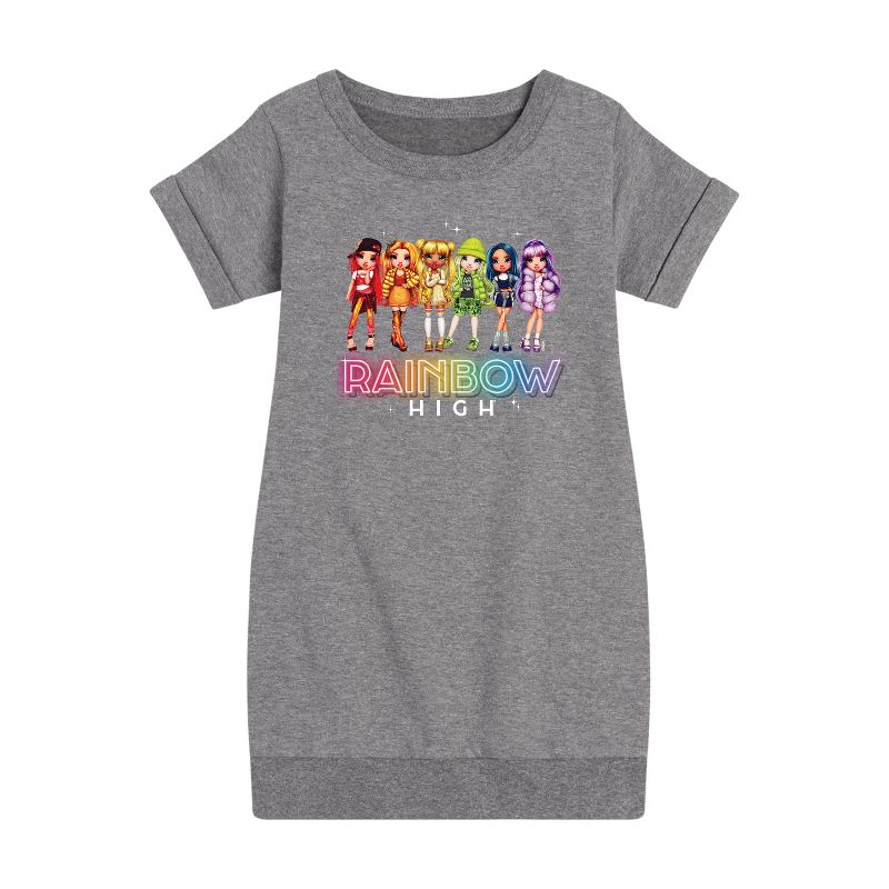 فستان صوف بأكمام قصيرة برسومات مجموعة شخصيات رينبو هاي للبنات - رينبو هاي