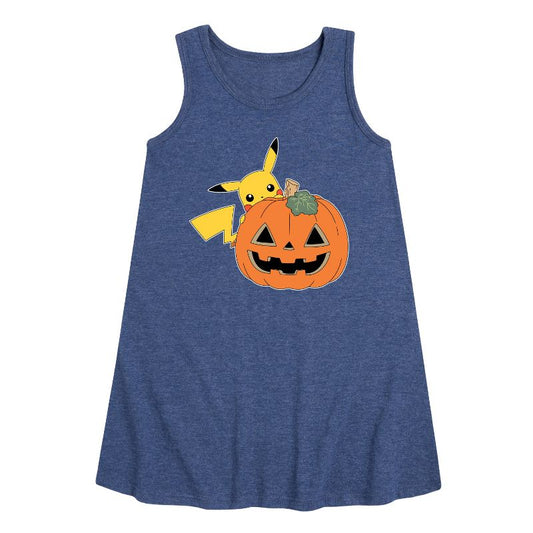 Girls' - Pokémon - Pikachu Pumpkin Graphic Sleeveless Aline Dress