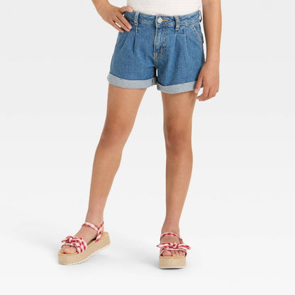 Girls' Pleated Front Cuffed Jean Shorts - Cat & Jack™