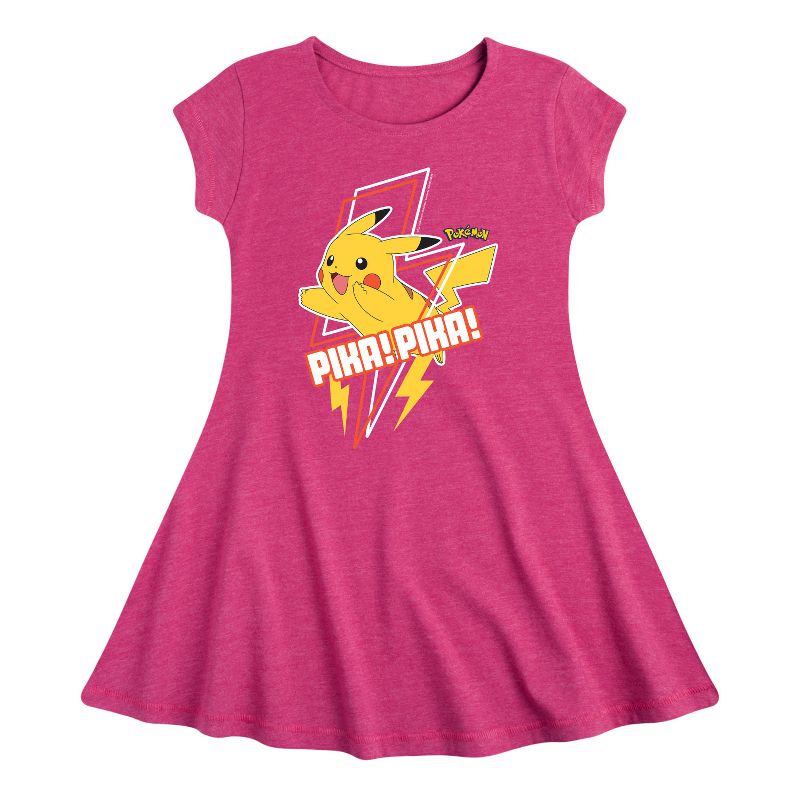 Girls' - Pokémon - Pika! Pika! -Youth Girls Fit And Flare Dress Fit & Flair Cap Sleeve Dress