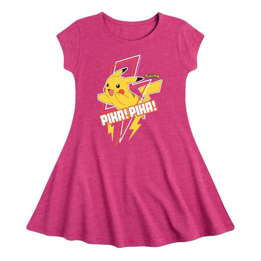 Girls' - Pokémon - Pika! Pika! -Youth Girls Fit And Flare Dress Fit & Flair Cap Sleeve Dress