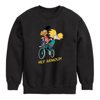 Boys' - Hey Arnold! - Arnold and Gerald on Bike Graphic Long Sleeve Fleece Sweatshirt