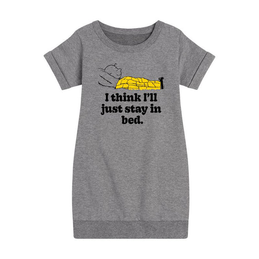 Girls' - Peanuts - I Think Ill Stay In Bed Graphic Short Sleeve Fleece Dress