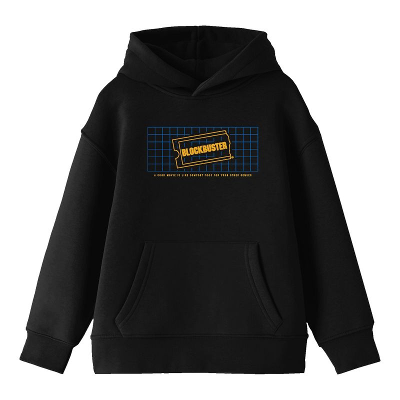 Blockbuster A Good Movie Is Like Comfort Food For Your Other Senses Logo Grid Youth Black Hoodie