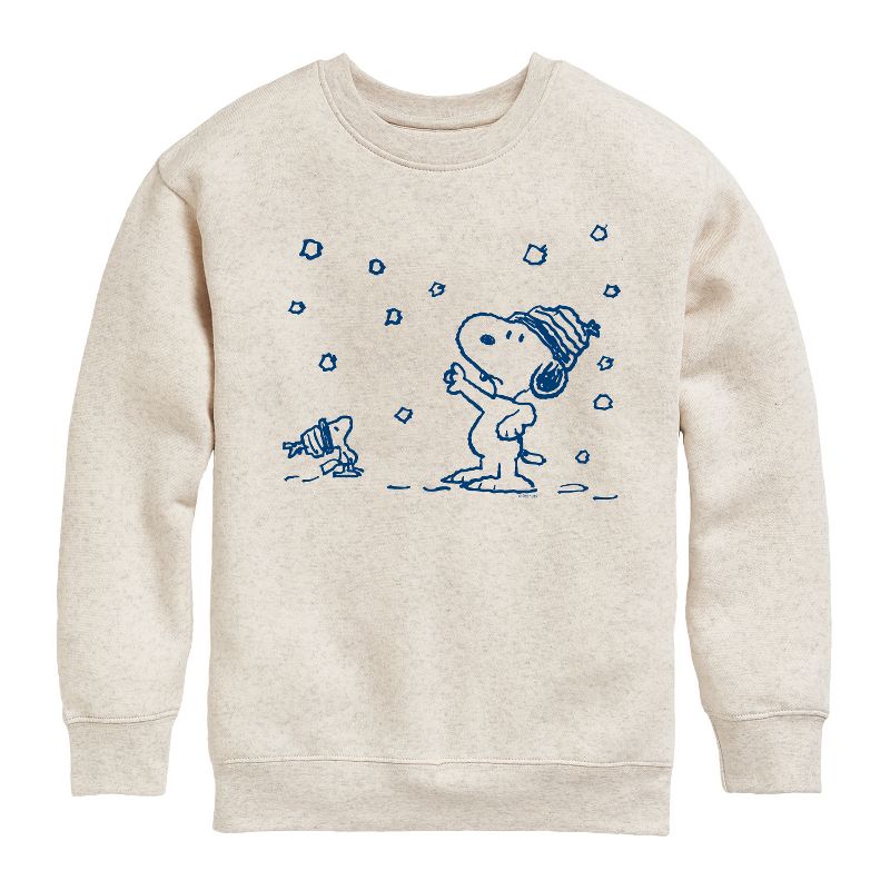 Boys' - Peanuts - Snow Snoopy And Woodstock Graphic Long Sleeve Fleece Sweatshirt