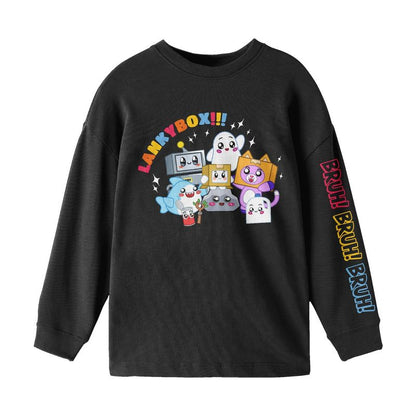 LankyBox Bruh! Character Group Shot Youth Black Crew Neck Long Sleeve Tee