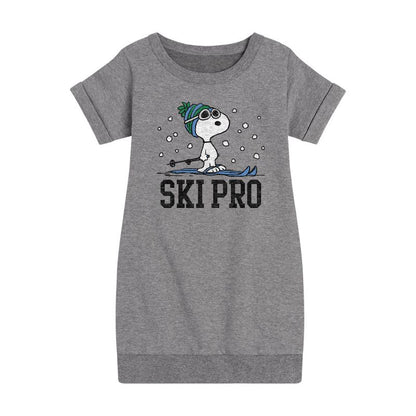 Girls' - Peanuts - Snoopy Ski Pro Graphic Short Sleeve Fleece Dress