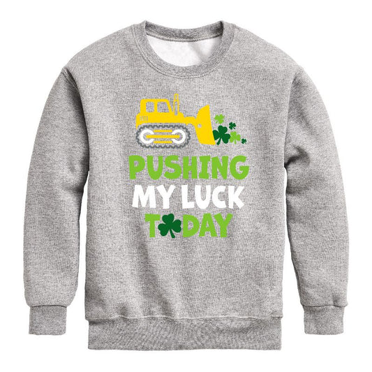 Boys' - Instant Message - St. Patrick's Day Pushing My Luck Today Graphic Long Sleeve Fleece Sweatshirt