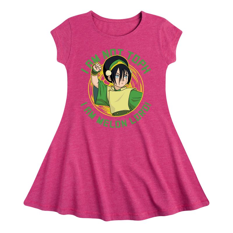 Girls' - Avatar: The Last Airbender - Toph Melon Lord Fit & Flair Cap Sleeve Dress
