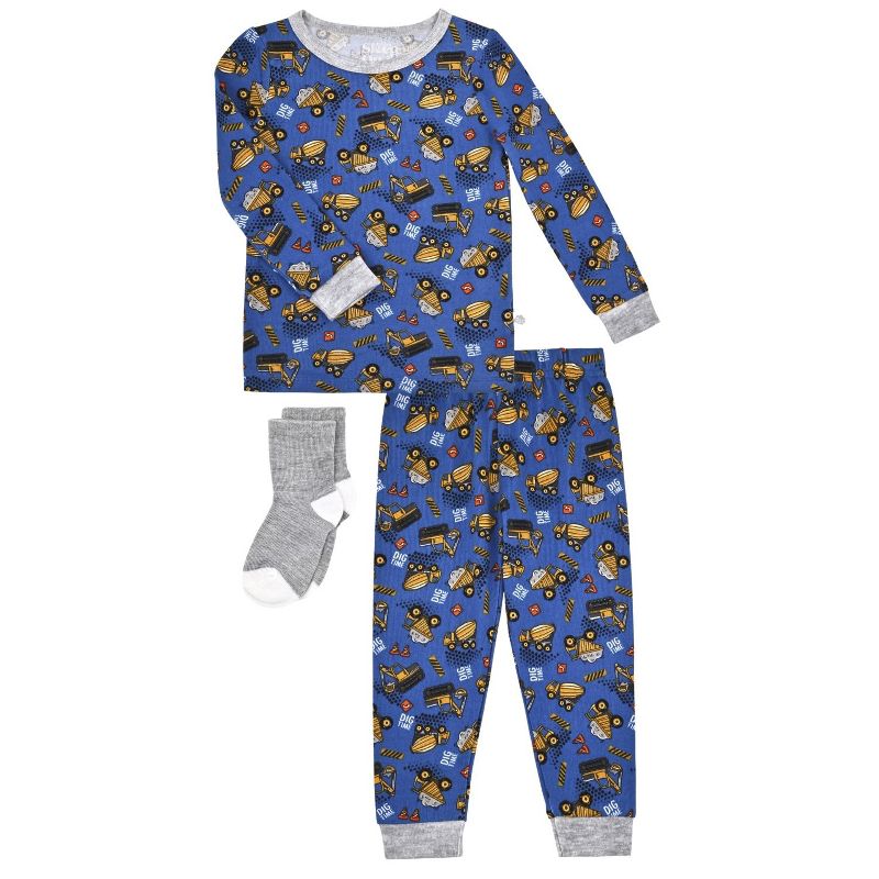 Sleep On It  Boys 2-Piece Super Soft Jersey Snug-Fit Pajama Set with Matching Socks - Baby Boy Pajamas and Toddler Pajama Sets