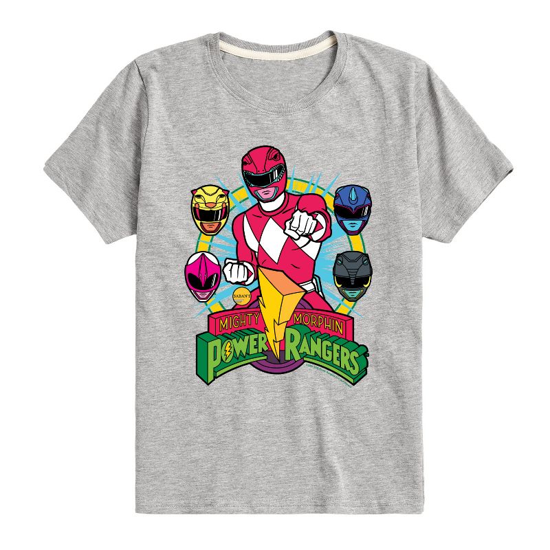 Boys' - Power Rangers - Red Ranger With Faces- Boy's Short Sleeve Tee Short Sleeve Graphic T-Shirt