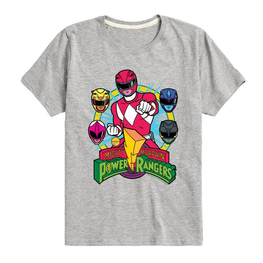 Boys' - Power Rangers - Red Ranger With Faces- Boy's Short Sleeve Tee Short Sleeve Graphic T-Shirt