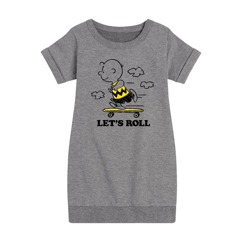 Girls' - Peanuts - Let's Roll Graphic Short Sleeve Fleece Dress