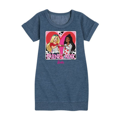 فستان باربي فريندز روك الجرافيكي بأكمام قصيرة من الصوف للبنات