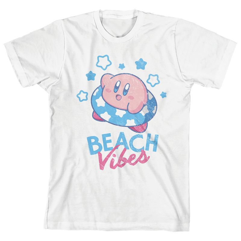 Kirby Beach Vibes Boy's White Crew Neck Short Sleeve T-shirt
