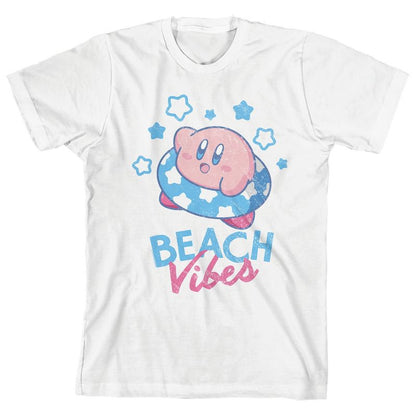 Kirby Beach Vibes Boy's White Crew Neck Short Sleeve T-shirt