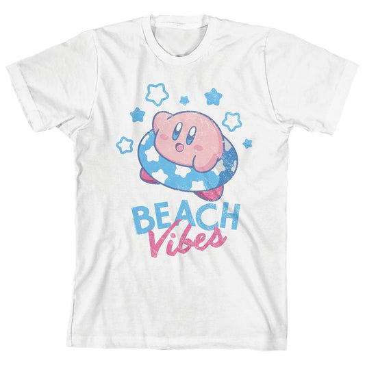 Kirby Beach Vibes Boy's White Crew Neck Short Sleeve T-shirt
