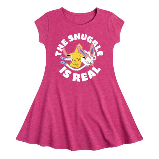 Girls' - Pokémon - The Snuggle Is Real Pikachu And Sylveon Fit & Flair Cap Sleeve Dress