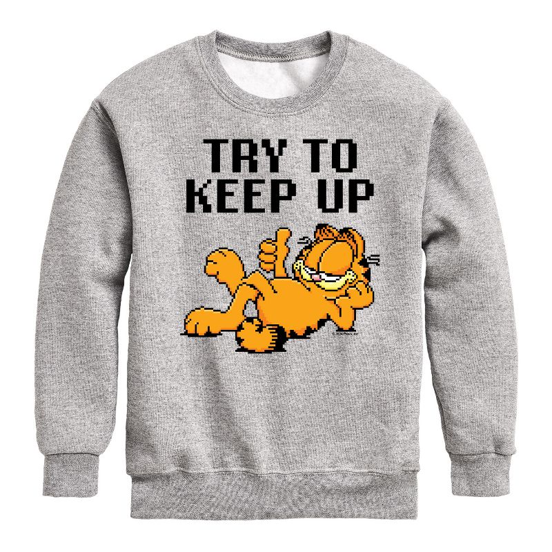Boys' - Garfield - Try To Keep Up Graphic Long Sleeve Fleece Sweatshirt