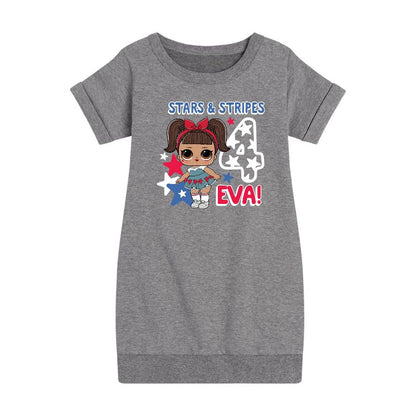 فستان صوف بأكمام قصيرة مطبوع عليه رسمة "مفاجأة لول!" للبنات