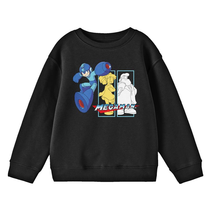Mega Man Dr. Wily & Dr. Light Line Art Crew Neck Long Sleeve Youth Black Sweatshirt