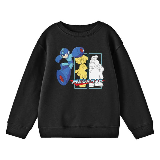 Mega Man Dr. Wily & Dr. Light Line Art Crew Neck Long Sleeve Youth Black Sweatshirt