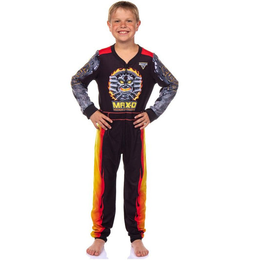 Monster Jam Max-D Boys' Union Suit Kids Monster Truck Fleece Pajamas