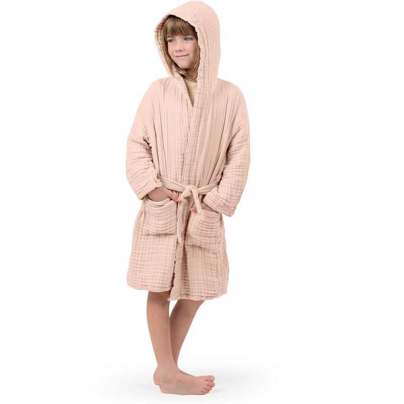 Muslin Bath Robe for Kids 100% Cotton, 4-Layer Absorbent Muslin Fabric By Comfy Cubs