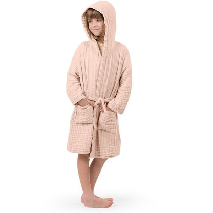 Muslin Bath Robe for Kids 100% Cotton, 4-Layer Absorbent Muslin Fabric By Comfy Cubs