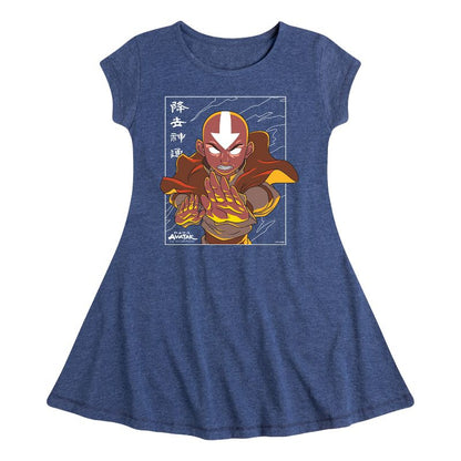 Girls' - Avatar: The Last Airbender - Avatar State Aang Fit & Flair Cap Sleeve Dress