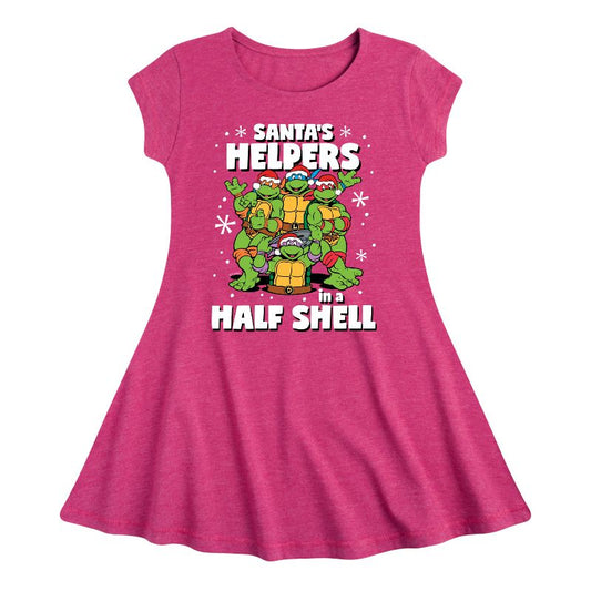 Girls' - Teenage Mutant Ninja Turtles - Santas Helpers In A Half Shell Fit & Flair Cap Sleeve Dress