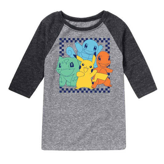 Boys' - Pokémon - Friends Retro Checkered Raglan Graphic T-Shirt