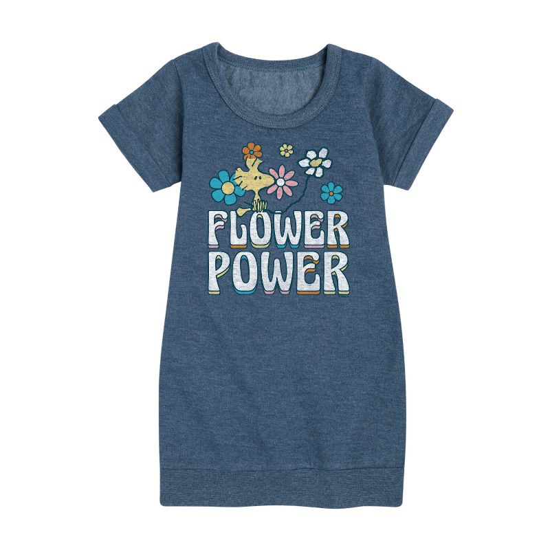 Girls' - Peanuts - Flower Power Graphic Short Sleeve Fleece Dress
