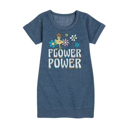 Girls' - Peanuts - Flower Power Graphic Short Sleeve Fleece Dress